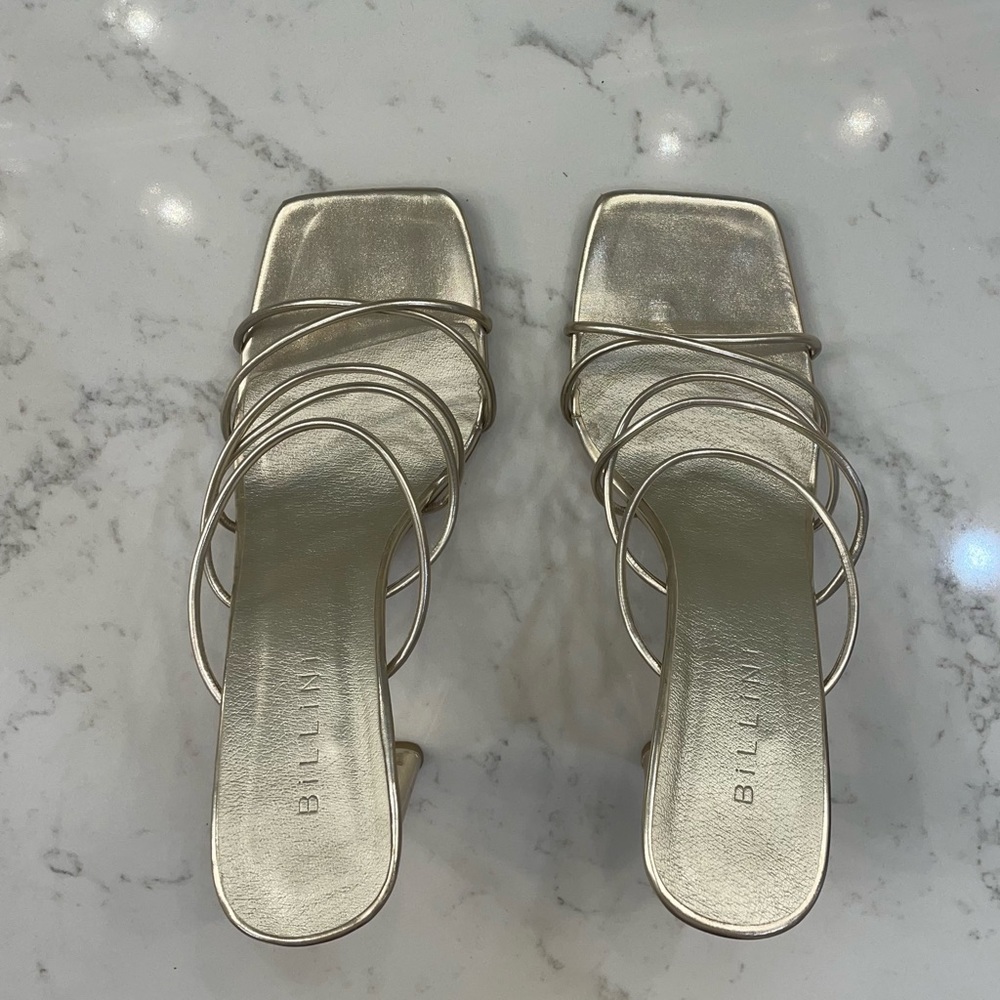 Size 8 Gold Billini square toe strapped heel